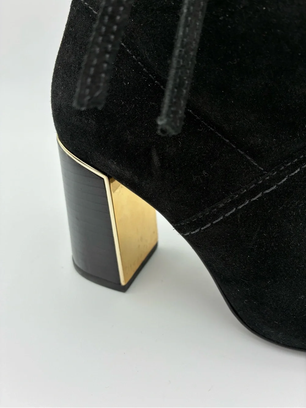 Tory Burch - Gigi Black Suede Ankle Boot with Gold-Trim Block Heel Fringe Tassel
